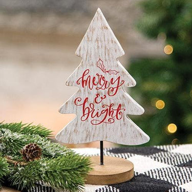 Merry and Bright Wood Tree Cutout Sitter - The Fox Decor